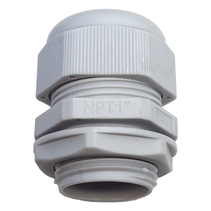 Conector Plástico Blanco Tipo Glándula para Rosca NPT 1"