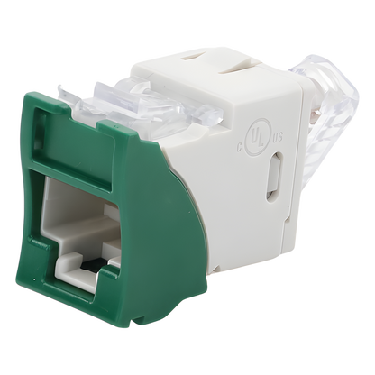Jack UltraMAX Cat5e, UTP, Montaje Híbrido en Placa de Pared (Plano y Angulado), Color Verde, Punch Down
