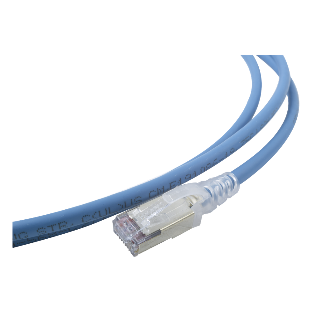 Patch Cord Skinny Cat6A Blindado S/FTP, 2.13 Metros (7 Pies), Diámetro Reducido 28 AWG, Color Azul