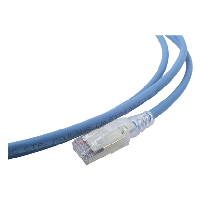 Patch Cord Skinny Cat6A Blindado S/FTP, 2.13 Metros (7 Pies), Diámetro Reducido 28 AWG, Color Azul