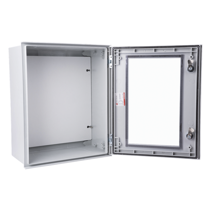 Gabinete de Poliéster IP65 Puerta Transparente, Uso en Intemperie (400 x 500 x 200 mm) con Placa Trasera Interior de Plástico (Incluye Chapa y Llave).