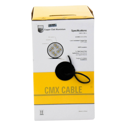 Bobina de Cable de 305 Metros (1000 Pies) Cat5e, Aleación de Cobre y Aluminio (CCA), Color Negro, Uso Interior