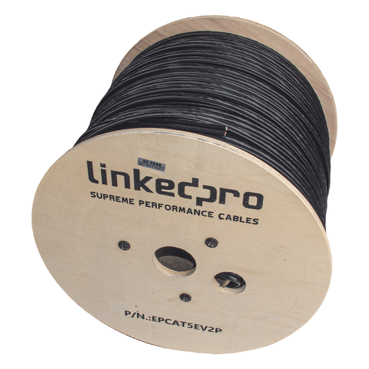 Bobina de Cable Siamés Cat5e CCA + 2 Cables Gruesos (16 AWG) para Alimentar Cámaras Más Lejos / 305 Metros (1000 Pies) / Instalación en Exterior