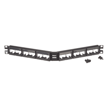 Panel de Parcheo Modular Mini-Com (Sin Conectores), Angulado, Sin Blindaje, Con Etiqueta y Cubierta, de 24 Puertos, 1UR
