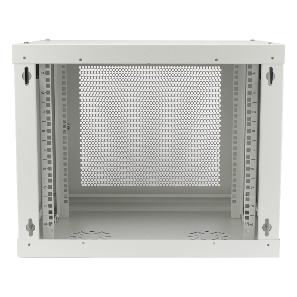 Gabinete de Pared de 9U con Puerta Perforada 455 mm de Profundidad, Rack de 19'', Acero Reforzado Color Blanco