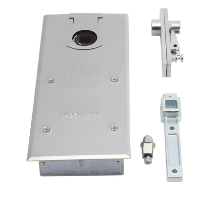 Bisagra de piso, / Cierrapuertas DC450 / Para Puertas de Doble Acción hasta 120 kg / Ángulo de Apertura 130° / Ajuste de Velocidad de Cierre y Latch