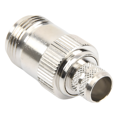 Conector N Hembra Inverso de Anillo Plegable para Cables 9913, RG-8/U, LMR-400, Grupo I, Níquel/ Oro/ Teflón