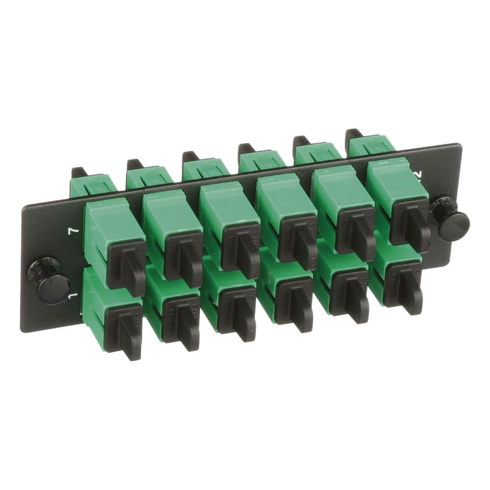 Placa Acopladora de Fibra Optica FAP, Con 12 Conectores SC/APC (12 Fibras), Para Fibra Monomodo OS1/OS2, Color Verde