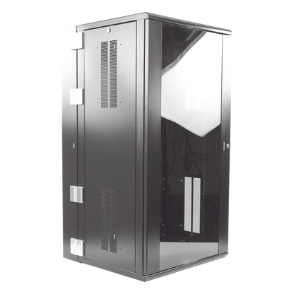 Gabinete PanZone de Montaje en Pared, de 19in, Puerta con Ventana de Seguridad, 26 UR, 635mm de Profundidad, Color Negro