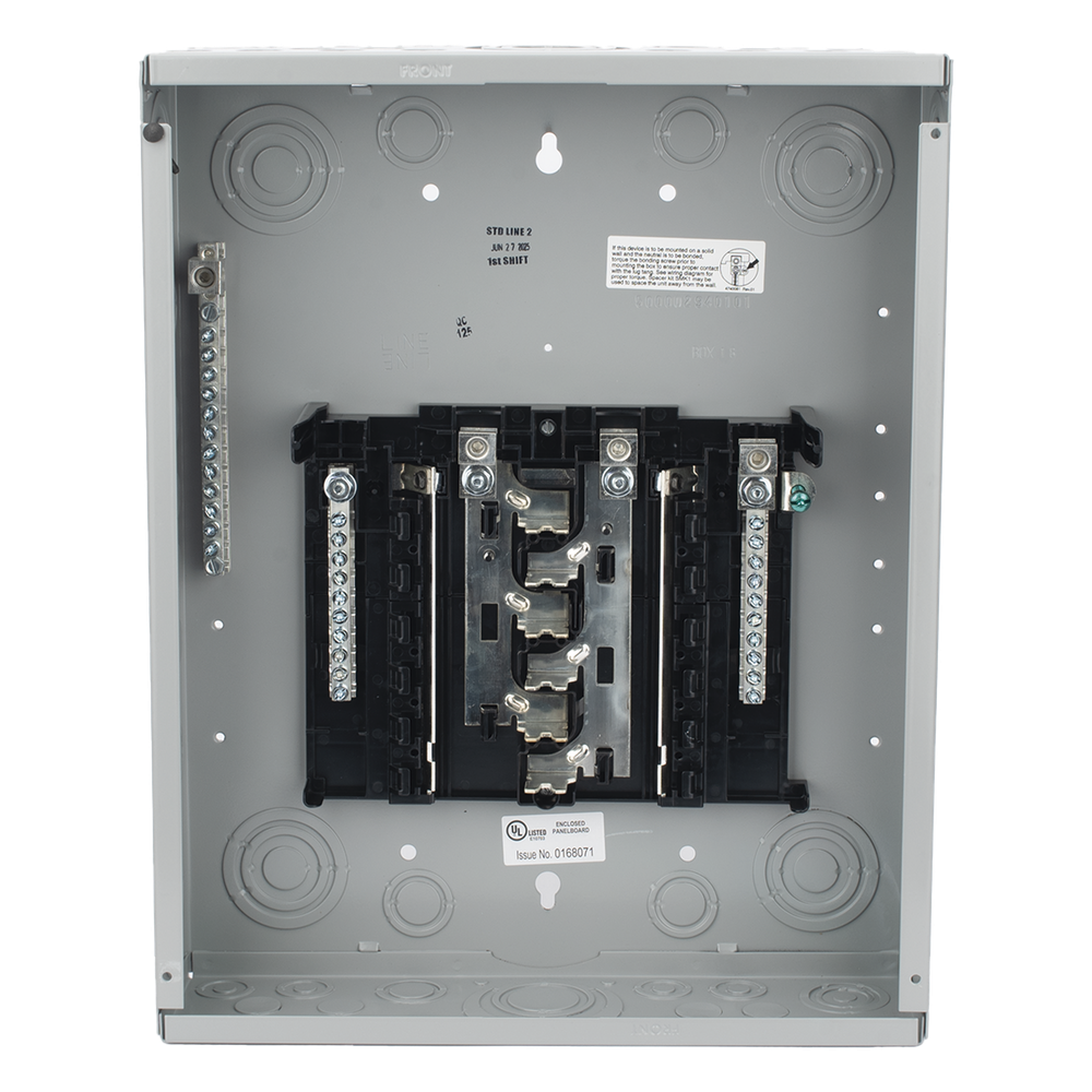 Centro de carga monofásico 1 Fase, 3 Hilos para interruptores QP, de 12 polos - 24 circuitos, 120/240vca, Barras de aluminio 125 Amp, Nema 1, uso