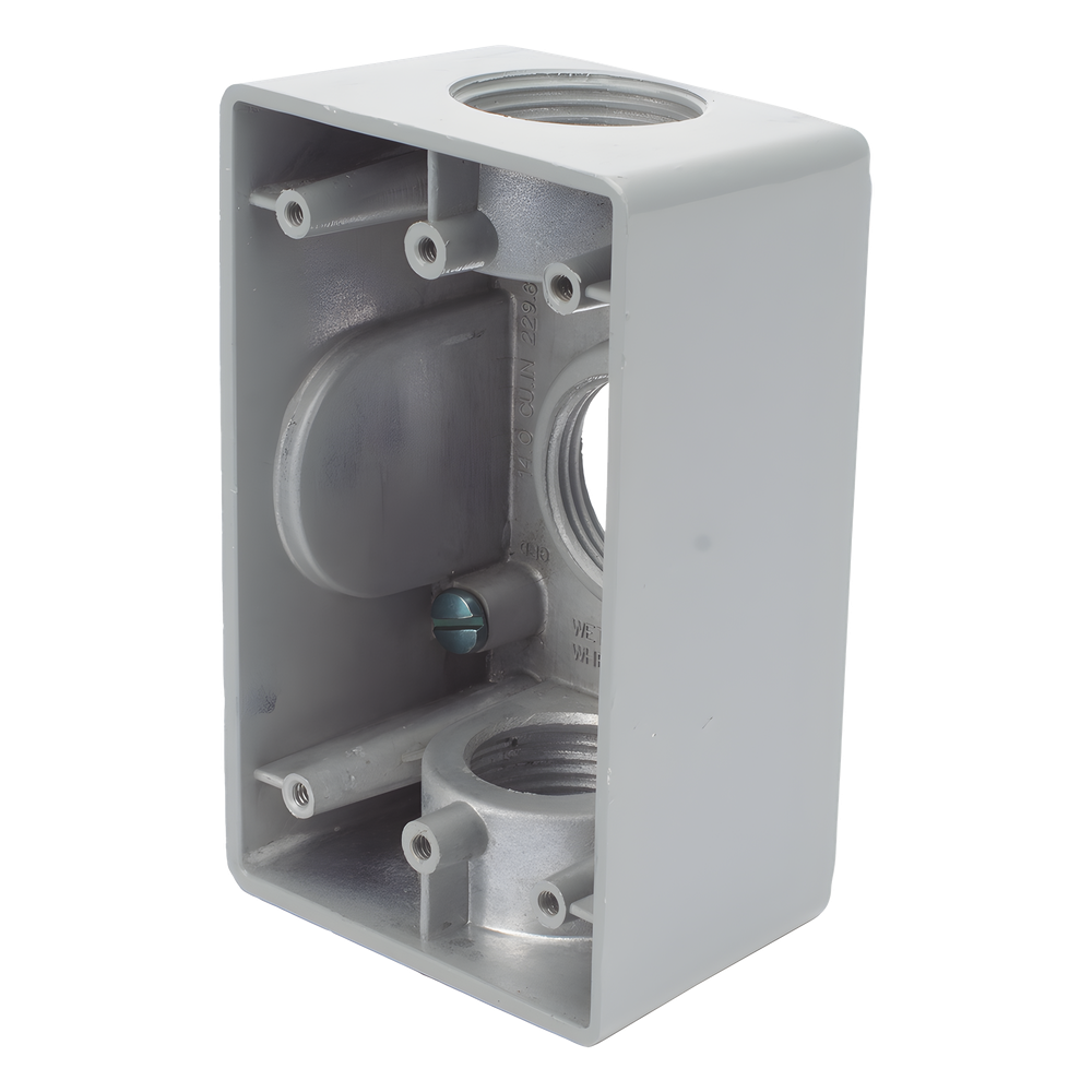 Caja Condulet FS de 1" (25.4 mm ) con tres bocas una arriba y una atrás a prueba de intemperie.