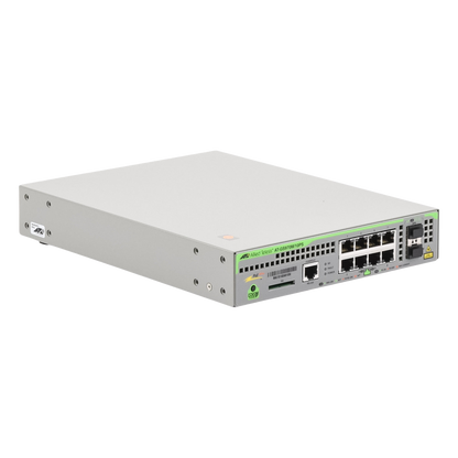 Switch PoE+ Administrable CentreCOM GS970M, Capa 3 de 8 Puertos 10/100/1000 Mbps + 2 SFP Gigabit, 124 W