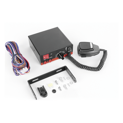 Sirena Vehicular de 200W de Potencia, Con Switch Giratorio de 6 posiciones, Micrófono de Uso Rudo e Interconexión a Radio