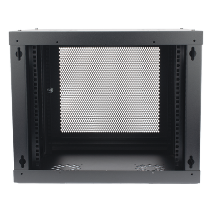 Gabinete de Pared de 9U con Puerta Perforada, 455 mm de Profundidad, Rack de 19'', Acero Reforzado Color Negro.