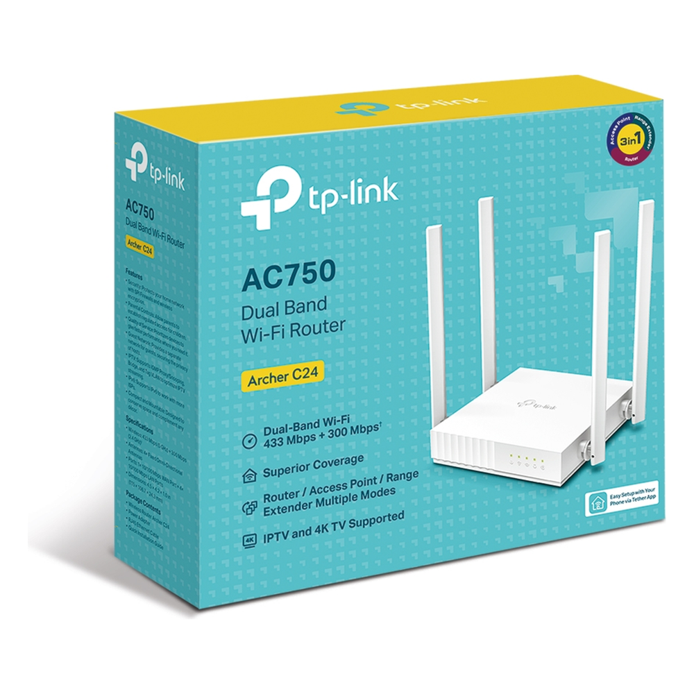 Router Inalámbrico AC750 / 2.4 GHz y 5 GHz Hasta 733 Mbps / 4 Antenas Externas Omnidireccional / 3 Modos en 1 / 4 Puertos LAN 10/100 Mbps / 1 Puerto