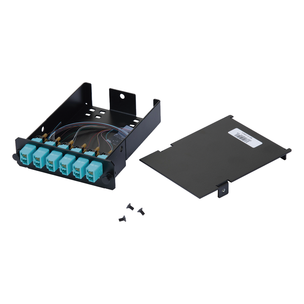 Placa Acopladora de Fibra Óptica FAP, Con 12 Pigtails y 6 Conectores LC Duplex (12 Fibras), Para Fibra Multimodo OM3/OM4, Color Aqua