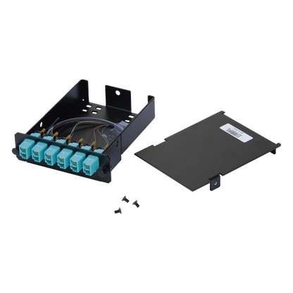 Placa Acopladora de Fibra Óptica FAP, Con 12 Pigtails y 6 Conectores LC Duplex (12 Fibras), Para Fibra Multimodo OM3/OM4, Color Aqua
