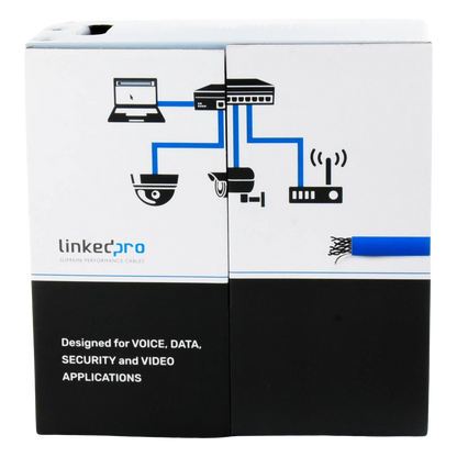 Bobina de Cable de 305 Metros (1000 Pies) Cat6+, CM, Calibre 23 Alto Rendimiento, ETL, UL, Color Azul, Super Flexible, para Aplicaciones de Video