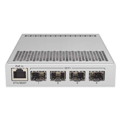 (CRS305-1G-4S+IN) Switch administrable Sistema Operativo Dual, puerto 1G Rj45, 4 puertos 10G SFP+ para Escritorio