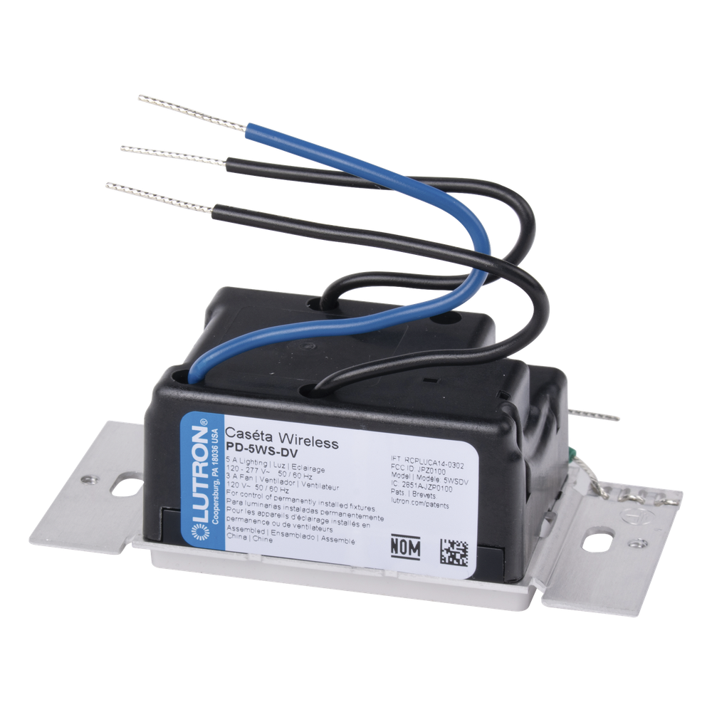 Interruptor de pared inteligente on/off Caseta Wireless, voltaje dual 120/277 V, 5 A en LED, sin cable neutro, compatible con controles Pico y Smart