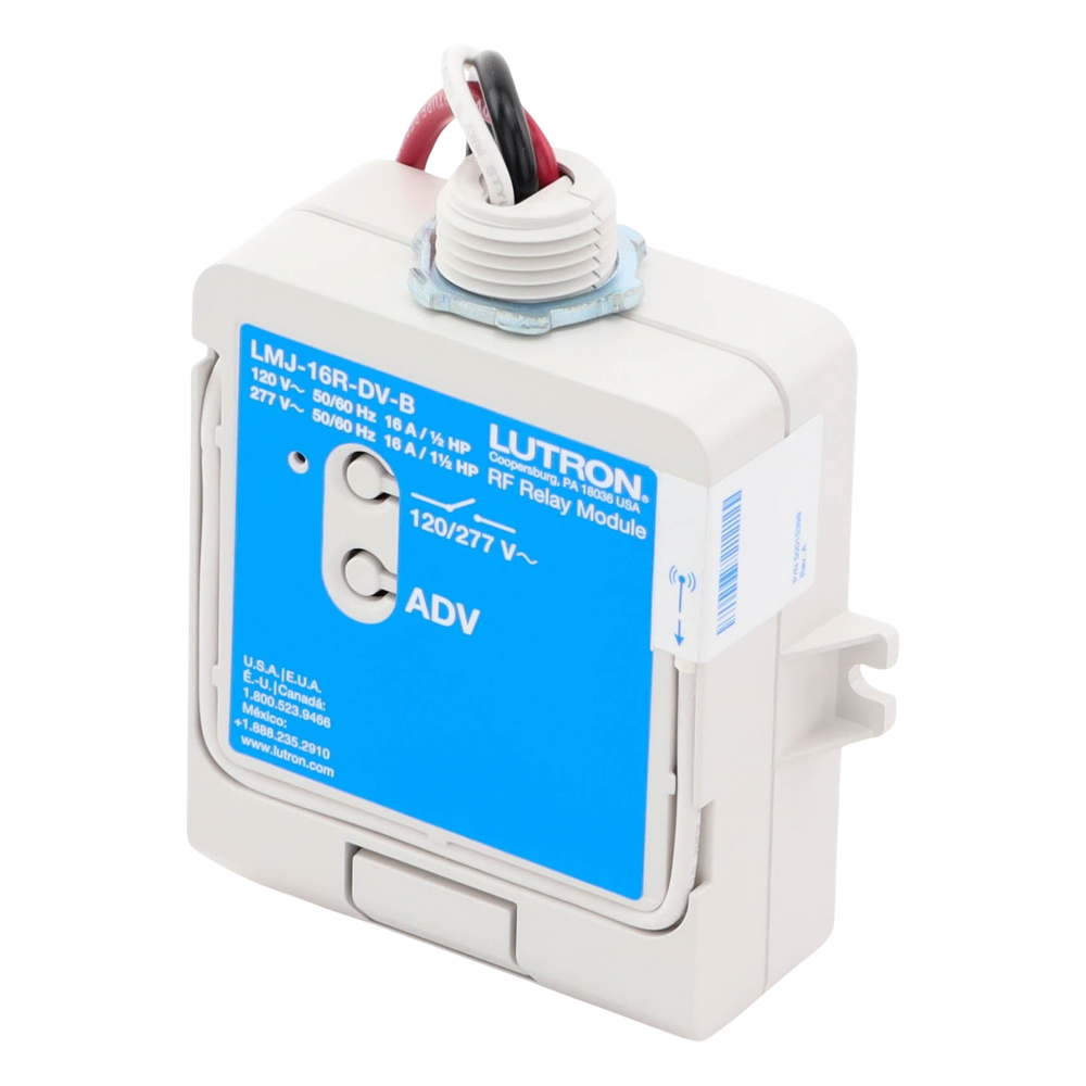 Módulo de relé de radiofrecuencia con tecnología Softswitch, conmuta hasta 16 A de propósito general, 120/277 V, apto para plenum, compatible con RA2