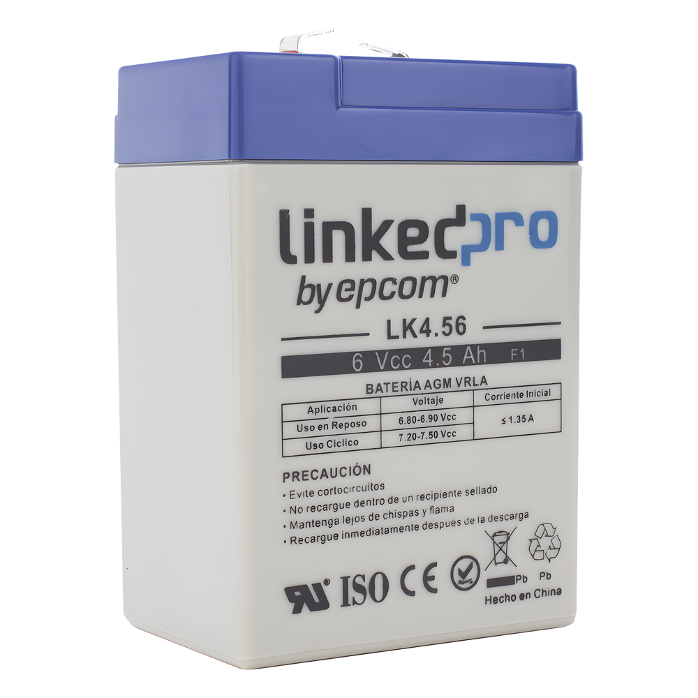 Batería de respaldo 6 V | 4.5 Ah | AGM | Especial para Seguridad Electrónica | UPS | Sistemas de Emergencia | Vida útil 5 años | Terminales F1