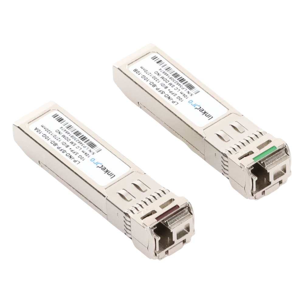 Transceptores Ópticos Industriales Bidireccionales SFP+ (Mini-Gbic) / Monomodo 1270 & 1330 nm / 10 Gbps / 10GBASE / Conector LC/UPC Simplex / DDM