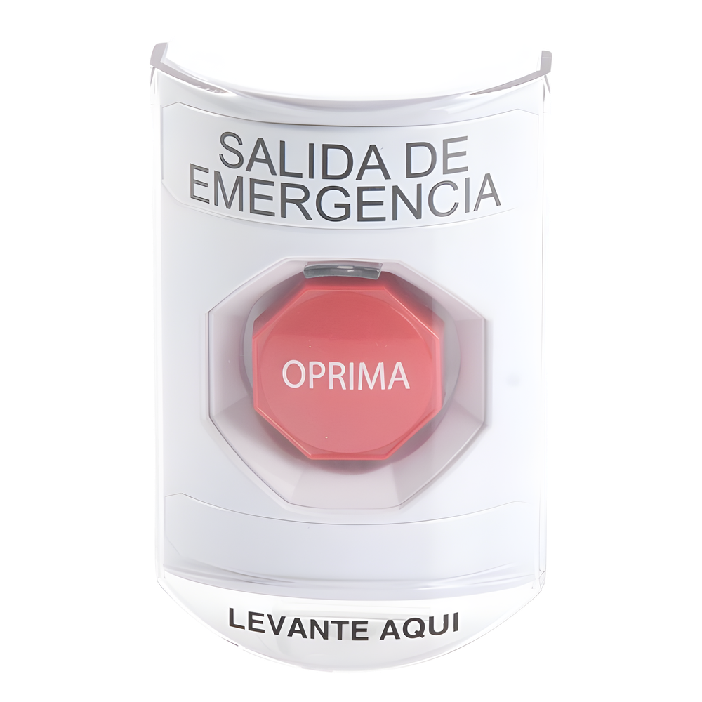 Botón de Emergencia, Texto en Español, Tapa Protectora de Policarbonato Súper Resistente, Restablecimiento con Llave