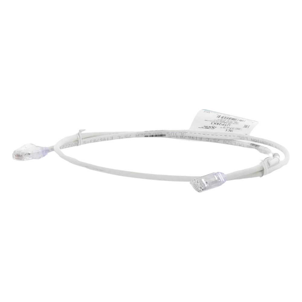 Cable de Parcheo UTP Cat6A, CM/LSZH, Diámetro Reducido (28AWG), Color Blanco Mate, 0.91 Metros (3 Pies)
