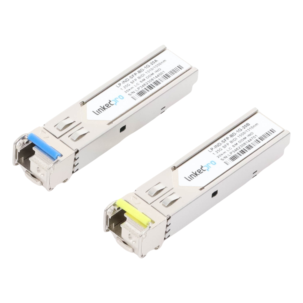 Transceptores Ópticos Industriales Bidireccionales SFP (Mini-Gbic) / Monomodo 1310 & 1550 nm / 1.25 Gbps / 1000BASE-BX / Conector LC/UPC Simplex