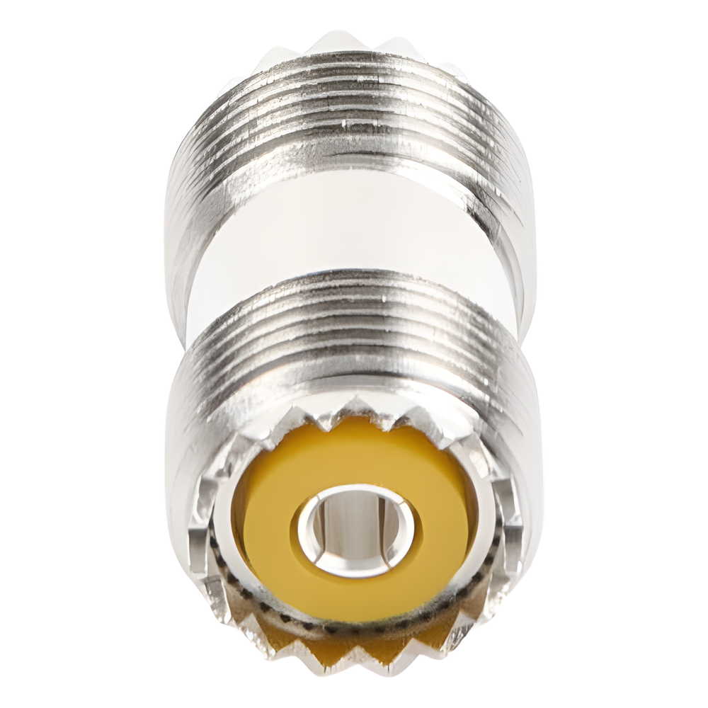 Adaptador Barril en Línea, de Conector UHF Hembra (SO-239) a UHF Hembra (SO-239), Niquel/ Plata/ Dap