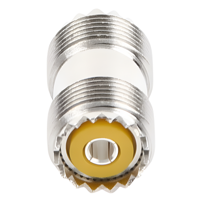Adaptador Barril en Línea, de Conector UHF Hembra (SO-239) a UHF Hembra (SO-239), Niquel/ Plata/ Dap