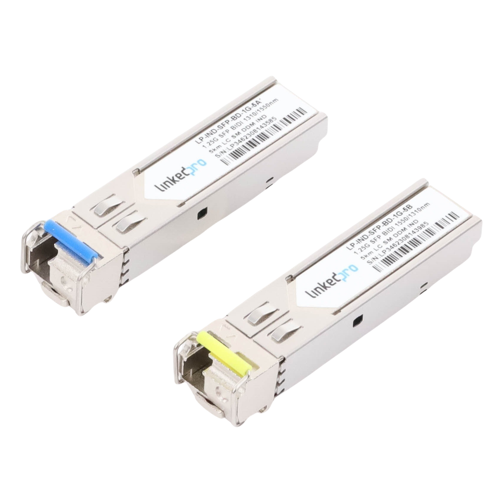 Transceptores Ópticos Industriales Bidireccionales SFP (Mini-Gbic) / Monomodo 1310 & 1550 nm / 1.25 Gbps / 1000BASE-BX / Conector LC/UPC Simplex