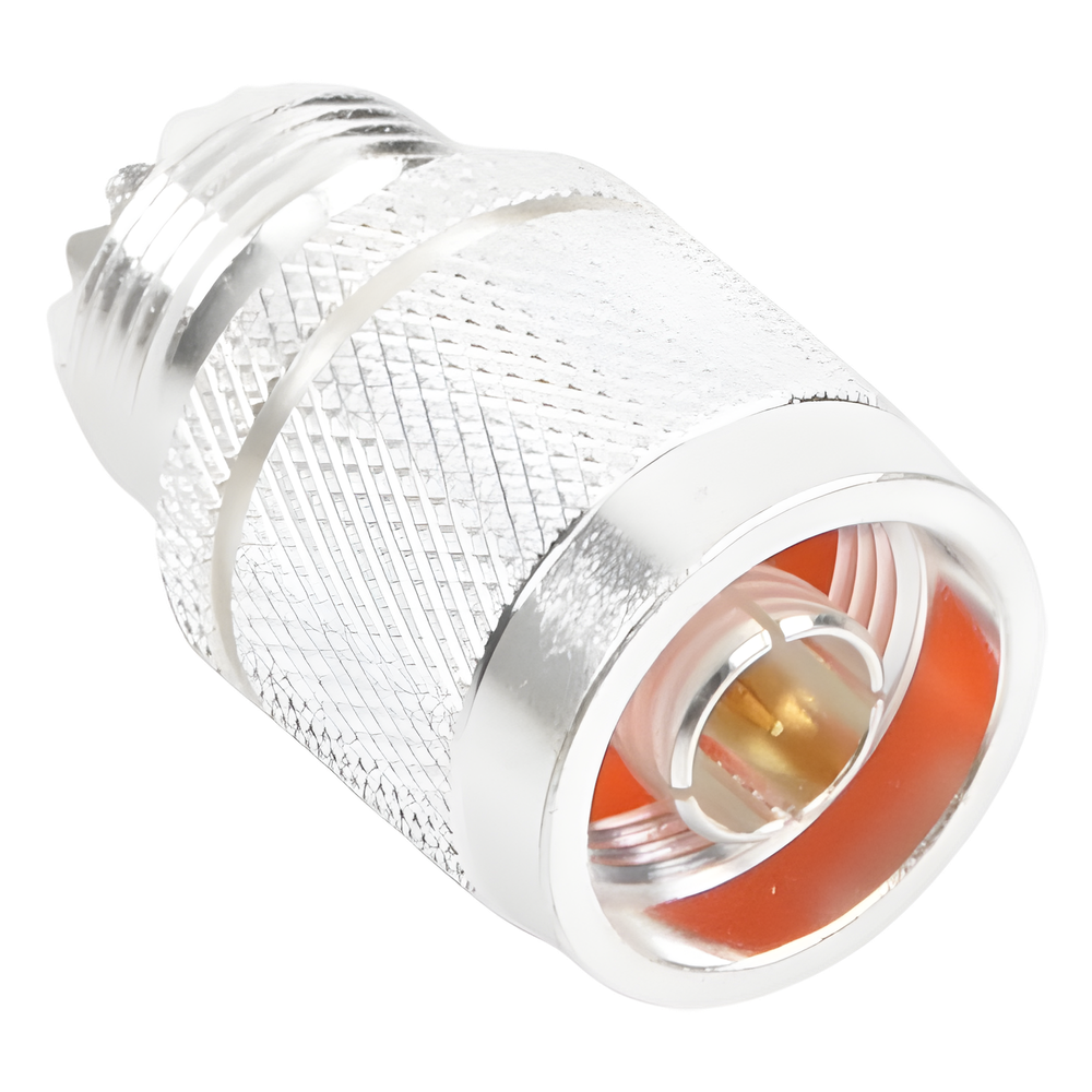 Adaptador en Línea, de Conector N Macho a UHF Hembra (SO-239), Plata/ Oro/ Teflón
