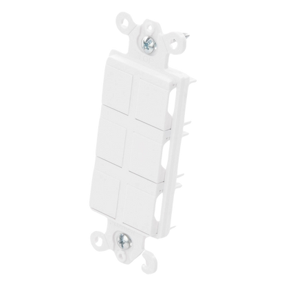 Marco de 6 puertos personalizable para conectores de red, fibra óptica, coaxial y telefonía, línea Claro, color blanco