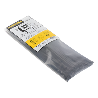 Cincho de Nylon 6.6 StrongHold™, 300mm largo x 3.6mm ancho, Color Negro, Exterior Resistente a Rayos UV, Paquete de 100pz