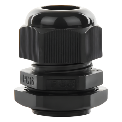 Conector Plástico Negro Tipo Glándula para Cable de 10 a 14 mm de Diámetro.