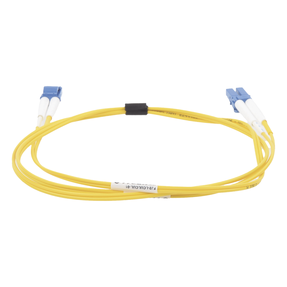 Jumper de Fibra Óptica Monomodo (OS2), XGLO, Riser, LC/UPC-LC/UPC Duplex, OFNR, Color Amarillo, 1 Metro (3.28 Pies)
