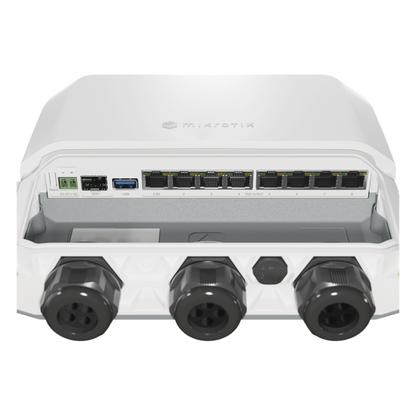 RB5009UPr+S+OUT 8 puertos PoE in/out, 1 SFP+, Solo RouterOS v7 para Exterior