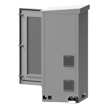 Gabinete de Piso para Exterior con Ventiladores y Termostato con Rack de 19" de 16 U + Espacio para Baterías, Se envía el Gabinete Armado.