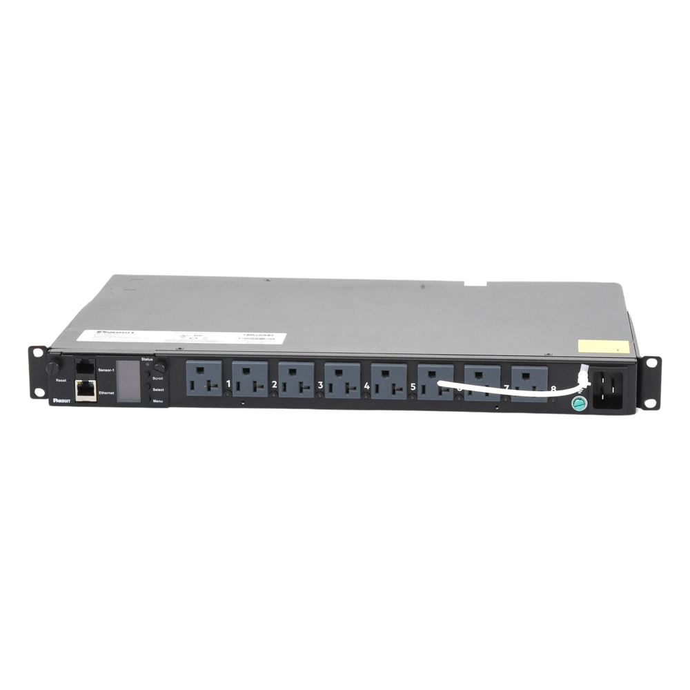 PDU Switchable y Monitoreable por Toma (MS) para Distribución de Energía, Enchufe de Entrada NEMA 5-15P, Con 8 Salidas 5-20R, Horizontal 19in, 120