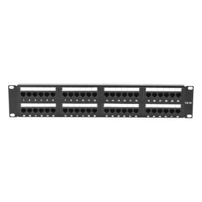 Panel de Parcheo de Impacto (110) UTP de 48 Puertos Cat5e 19 Pulgadas (48.26 cm), 2U con Barra para Organizar Cable