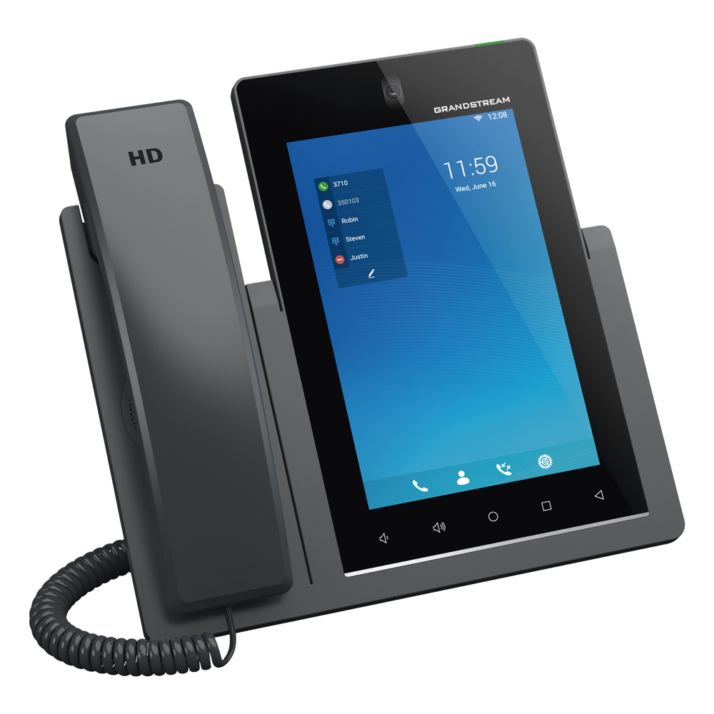 Teléfono IP Android 11, 16 líneas SIP con 16 cuentas, pantalla táctil 7", puertos Gigabit, Wi-Fi, Bluetooth, PoE, codec Opus, IPV4/IPV6 con gestión