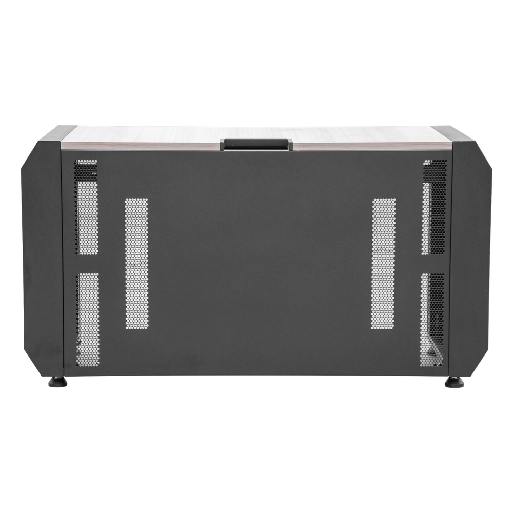 Consola Profesional para Monitoreo o Computo | Ranura para Base de Monitores | Microperforaciones | Luces LED Decorativas | Tomacorriente HTCM1U10C |