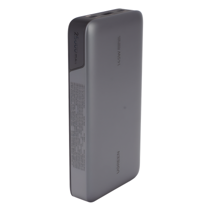 Power Bank de 25000mAh | 3 Salidas 145W Max. | USB-A + 2 USB-C | PD 3.0, QC3.0 | FCP | SCP | Pantalla Inteligente | Carcasa Ignifuga | Color Gris |