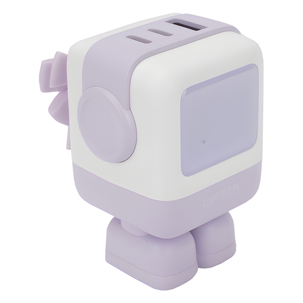 Cargador RobotGaN de 65W Serie UNO | 3 Puertos de Carga Rápida | 2 USB-C | 1 USB-A | PD 3.0 | QC 4.0 | Carga Inteligente | Tecnología GaN II | Zapato