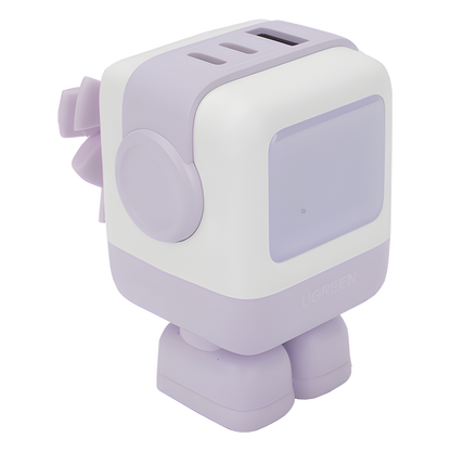 Cargador RobotGaN de 65W Serie UNO | 3 Puertos de Carga Rápida | 2 USB-C | 1 USB-A | PD 3.0 | QC 4.0 | Carga Inteligente | Tecnología GaN II | Zapato