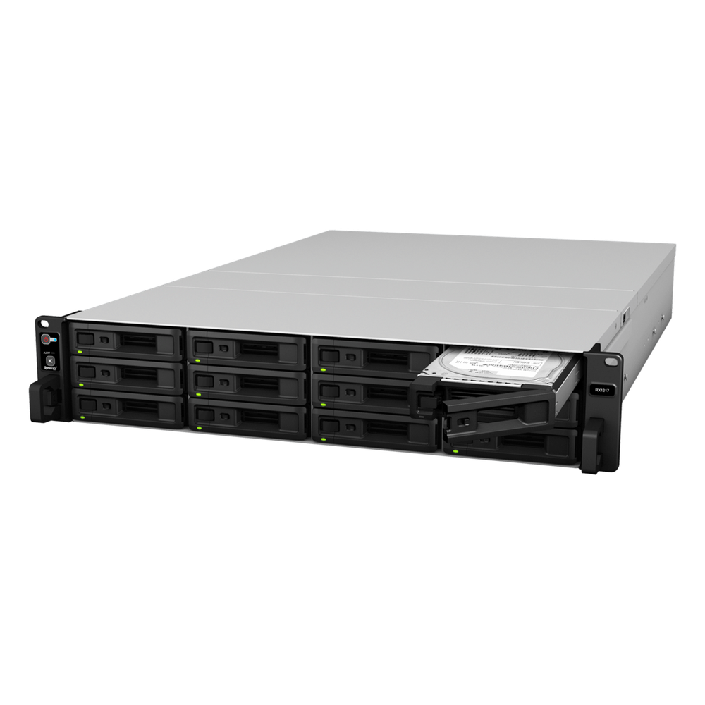 Unidad de Expansión Synology RX1217/RX1217RP | 12 Bahías de Disco | Compatible con SATA 3.5” y 2.5” | Expansión de Volumen en Línea | Fuentes de