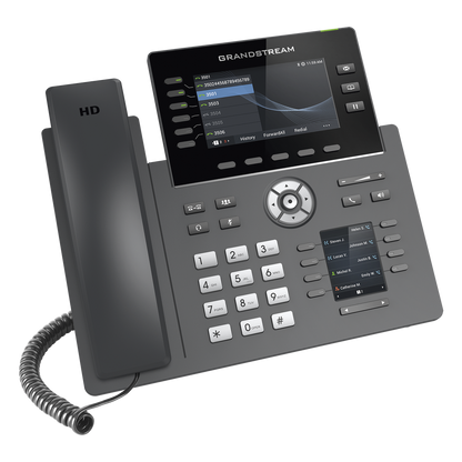 Teléfono IP Wi-Fi, Grado Operador, 6 líneas SIP con 6 cuentas, pantalla a color 4.3", puertos Gigabit, Bluetooth, PoE, codec Opus, IPV4/IPV6 con