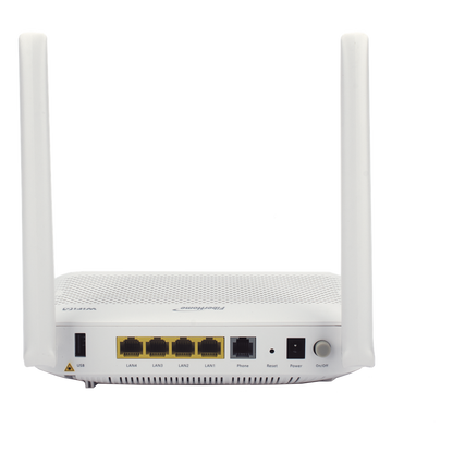 ONU GPON WiFi 6, (2.4/5 GHz), 2 Antenas de 5 dBi, Compatible con OLT de Terceros, 4 puertos Gigabit + 1 POTS + 2 USB, conector SC/UPC